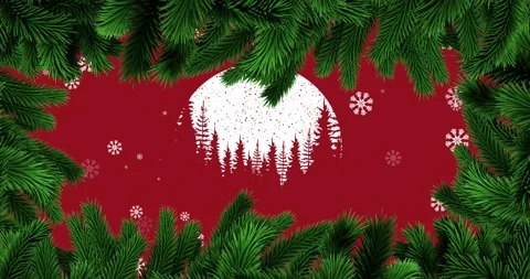 Animation of fir tree branches over christmas pattern Stock Footage 161459214