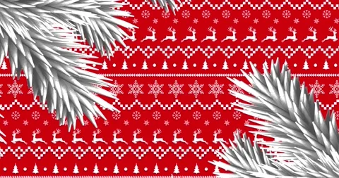 Animation of fir tree branches over christmas pattern Stock Footage 161459322