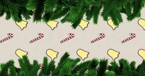 Animation of fir tree branches over christmas pattern Stock Footage 161459333
