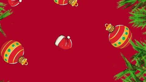 Animation of fir tree branches over christmas pattern Stock Footage 312674244