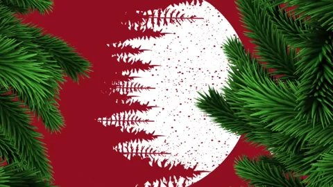 Animation of fir tree branches over christmas pattern Stock Footage 313394533