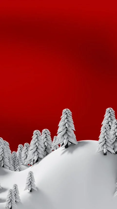 Animation of fir tree with decoration in winter landscape on red background Stock Footage 344706201