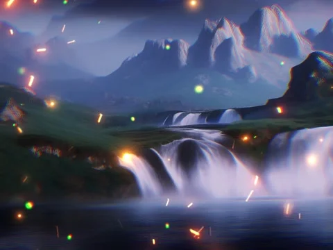 Animation of fireflies flying in forest and mountains Stock Footage 242452702