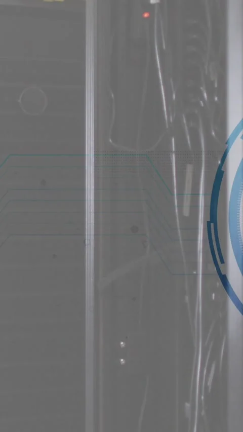 Animation of firewall icon over round scanner against computer server room Stock Footage 321039038
