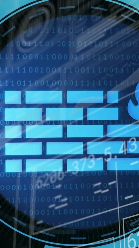 Animation of firewall icon, scope scanning with data processing Stock Footage 343868032