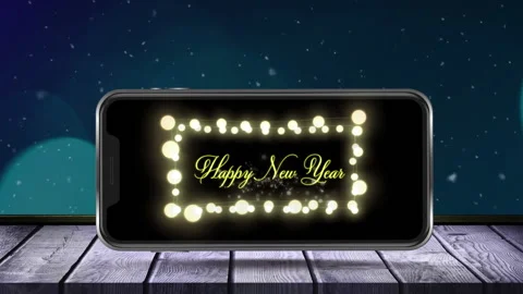 Animation of fireworks exploding and happy new year text with fairy lights Stock Footage 142852921