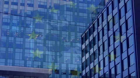 Animation of fireworks exploding over european union flag and map against tall Stock Footage 203867086