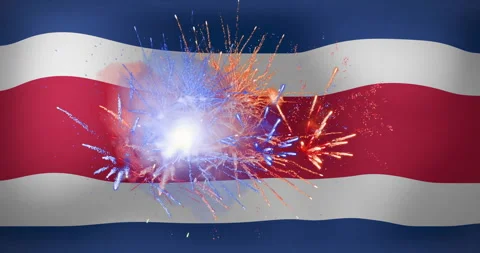 Animation of fireworks exploding over flag of costa rica Stock Footage 310434456