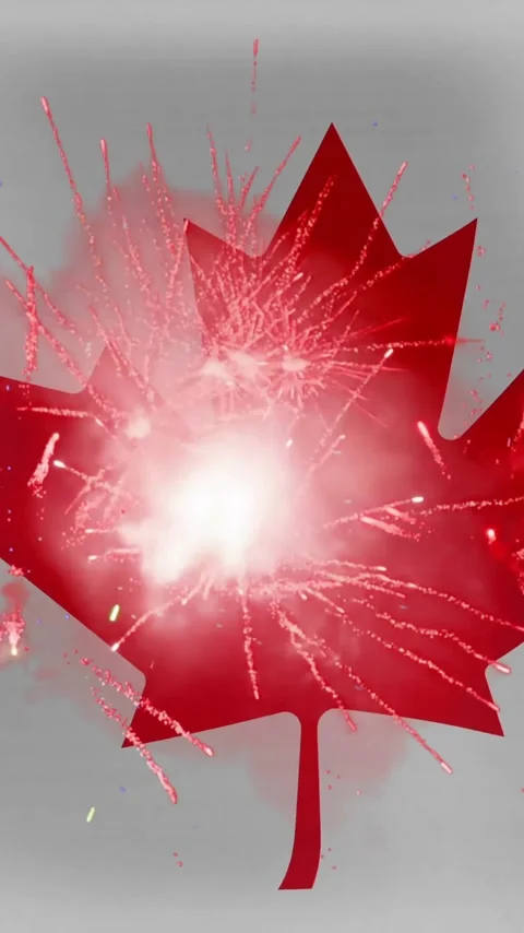 Animation of fireworks exploding over flag of canada 動画素材 343824317