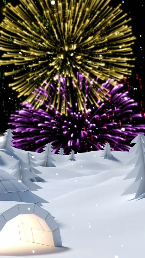 Animation of fireworks exploding over winter scenery 動画素材 343498235