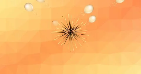 Animation of fireworks exploding with white balloons on orange background Stock Footage 328636998