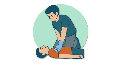Animation of first aid rescue worker performing cpr and mouth to mouth resu.. Video stock 332715292