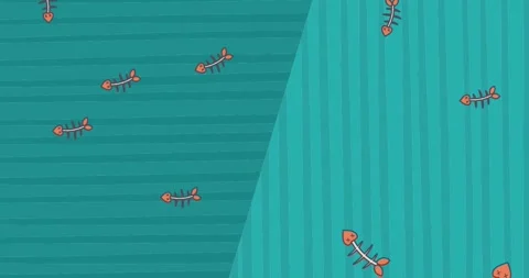 Animation of fish bones icons over green background Stock Footage 329988882