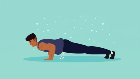 Animation of fit young man performing pushup exercise on blue background. Stock Footage 339085927