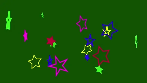 Animation of five-pointed stars of different colors on a green background. Stock Footage 167096531