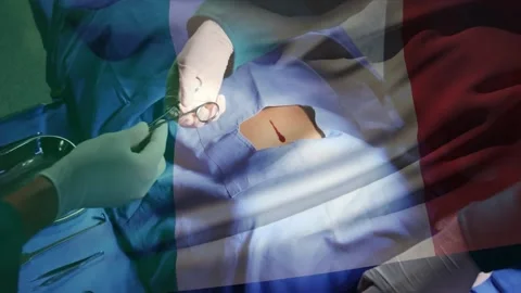 Animation of flag of belarus over surgeons in operating theatre 스톡 동영상 162112684