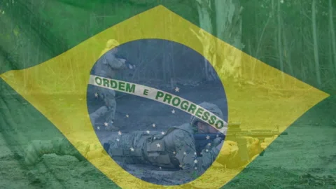 Animation of flag of brasil over diverse soldiers Stock Footage 309903478