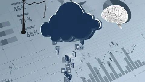Animation of flag, digital brain and cloud with icons over data processing 스톡 동영상 330583851