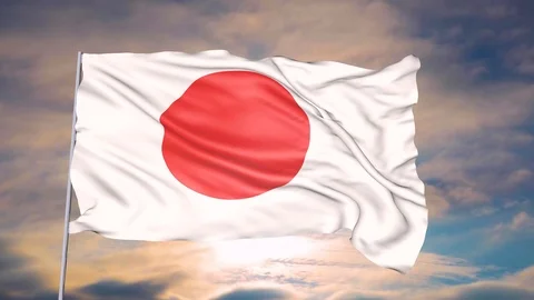Animation of the flag of Japan on the background of the sky sun and clouds Video stock 103452068