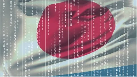 Animation of flag of japan over digital data processing and binary coding Stock Footage 328707869