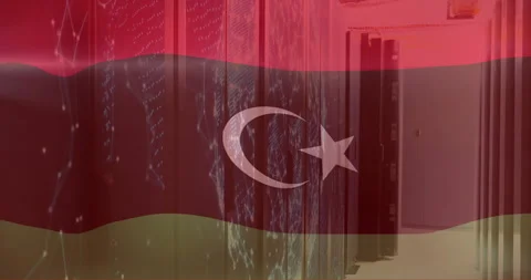Animation of flag of libya and digital data processing over computer servers Stock Footage 307737793