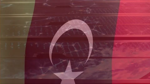 Animation of flag of libya and digital data processing over computer servers Stock Footage 313378617