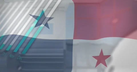 Animation of flag of panama over globe and charts processing data Stock Footage 330664682