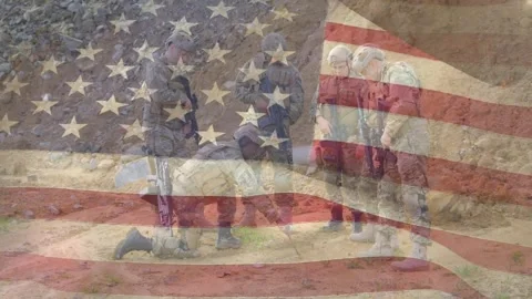 Animation of flag of usa over diverse male soldiers Stock-Footage 328646629