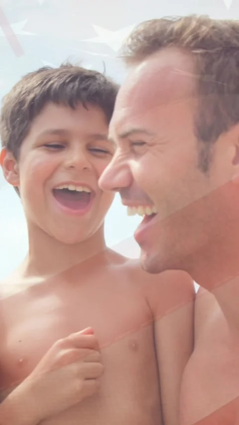 Animation of flag of usa over diverse family at beach Stock Footage 344011805