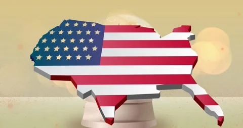 Animation of flag of usa over light spots and snow globe on yellow background Stock Footage 329420531