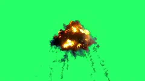 Animation flames fire bombs effects isolate on green screen. 	 Stock Footage 231088427
