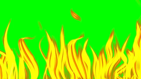 Animation of flames line at the bottom of the screen with green chromakey for Stock Footage 313877346