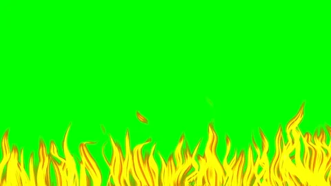Animation of flames line at the bottom of the screen with green chromakey for Stock Footage 348023615
