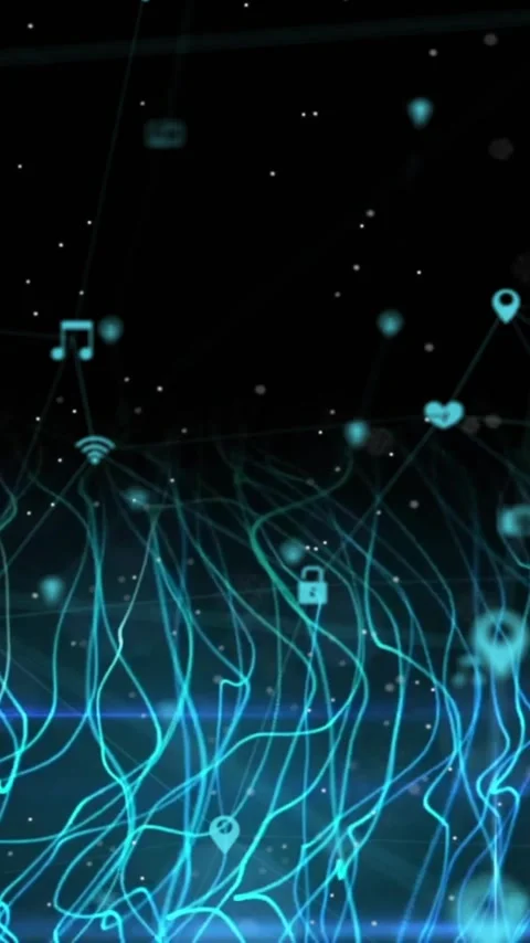 Animation of flames pattern and multiple icons over black background Stock Footage 323578810