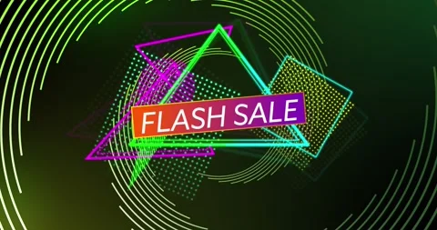 Animation of flash sale over triangles and dark green background with lines Stock Footage 329419755