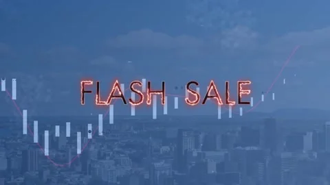 Animation of flash sale text and statistics over cityscape Stock Footage 330341969