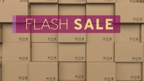Animation of flash sale text over stack of cardboard boxes Video stock 159179080