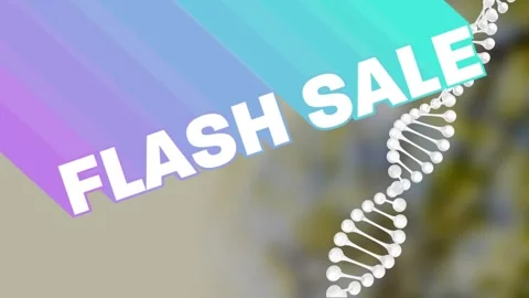 Animation of flash sale text over dna strand on blurred background Stock Footage 329291818