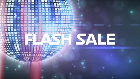 Animation of flash sale text over glowing disco ball rotating with bright rays Stock Footage 329295629