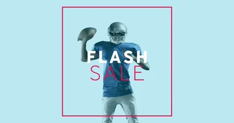 Animation of flash sale text over african american male american football player Stock Footage 330469088