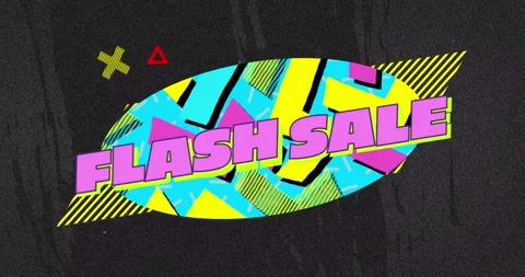 Animation of flash sale text on retro speech bubble with abstract shapes Stock Footage 329923017