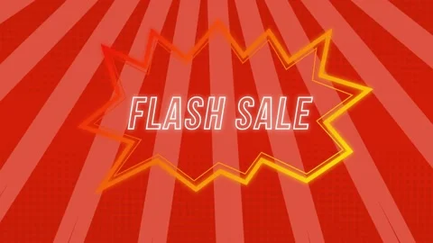 Animation of flash sale text in speech bubble with red sunburst pattern Stock Footage 202585528
