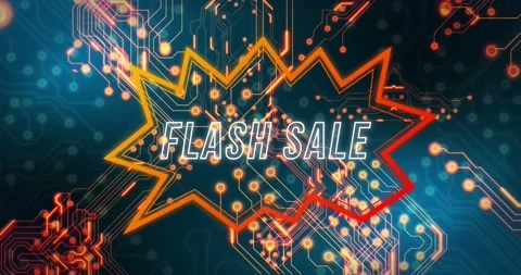 Animation of flash sale text in speech bubble, circuit board pattern against Stock Footage 239435110