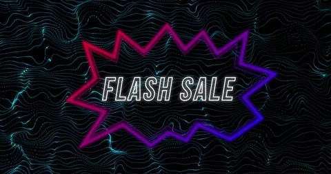 Animation of flash sale text in speech bubble over wave pattern against black Video stock 327844937