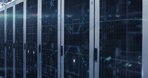 Animation of flashing lights and data processing over server room Video stock 263911873