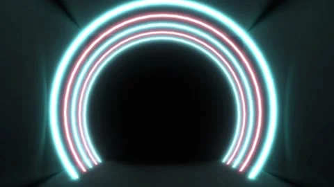 Animation of flashing red and blue concentric neon circles on black background Stock Footage 157808836