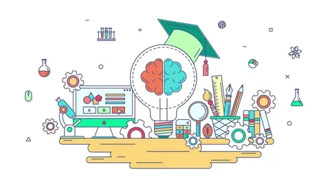 Animation flat line knowledge and creative education graphic design. Видео 72688051