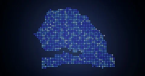 Animation of flicker led map of Senegal in blue tones Stock Footage 124950266