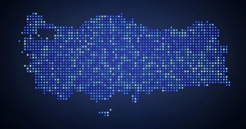 Animation of flicker led map of Turkey in blue tones. Stock Footage 124950363