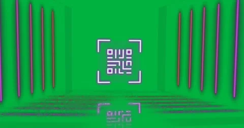 Animation of flickering pink QR code with neon lines. Vidéo 347297622